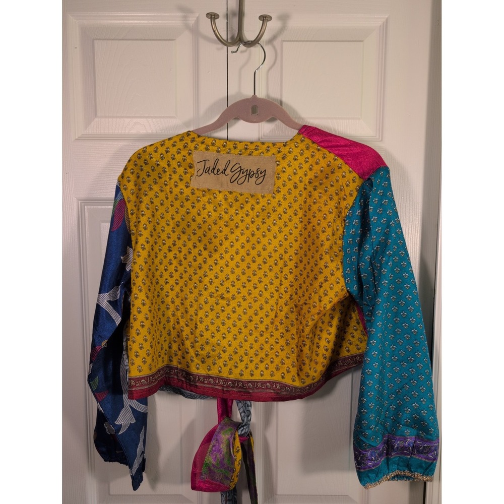 JADED GYPSY Colorful Patchwork Tie Wrap Boho Artsy Top Free Size NWT - Picture 12 of 12